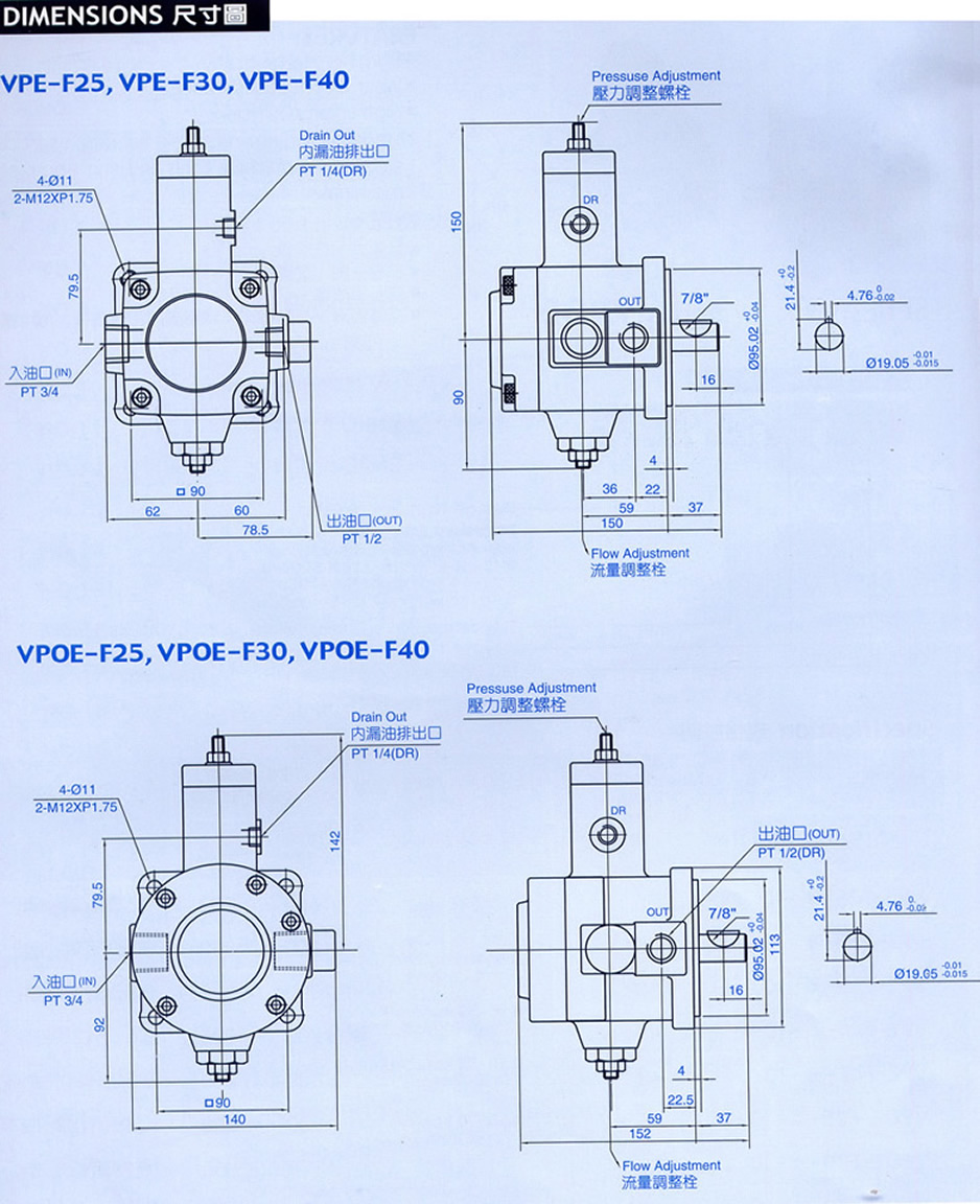 弋力VPE VPOE变量叶片泵尺寸图VPE-25 VPE-30 VPE-40 VPOE-25 VPOE-30 VPOE-40