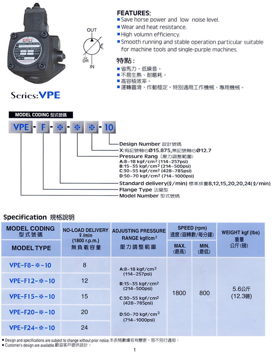 弋力VPE系列变量叶片泵VPE-8